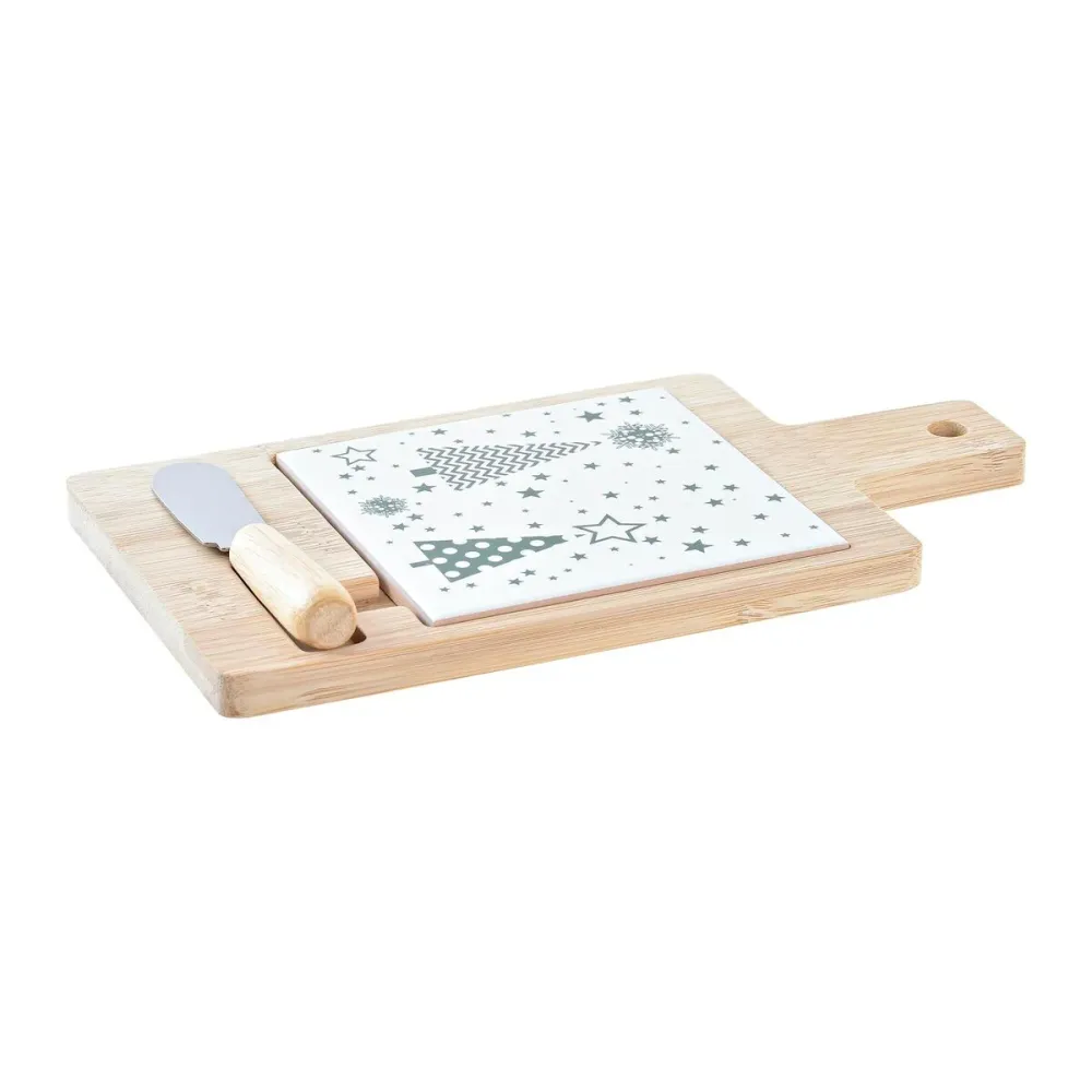 Conjunto para Aperitivos DKD Home Decor Branco Verde Bambu Grés (21,5 x 11,8 x 1,5 cm)