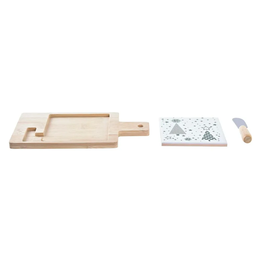 Conjunto para Aperitivos DKD Home Decor Branco Verde Bambu Grés (21,5 x 11,8 x 1,5 cm)