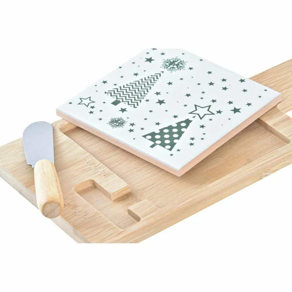 Conjunto para Aperitivos DKD Home Decor Branco Verde Bambu Grés (21,5 x 11,8 x 1,5 cm)