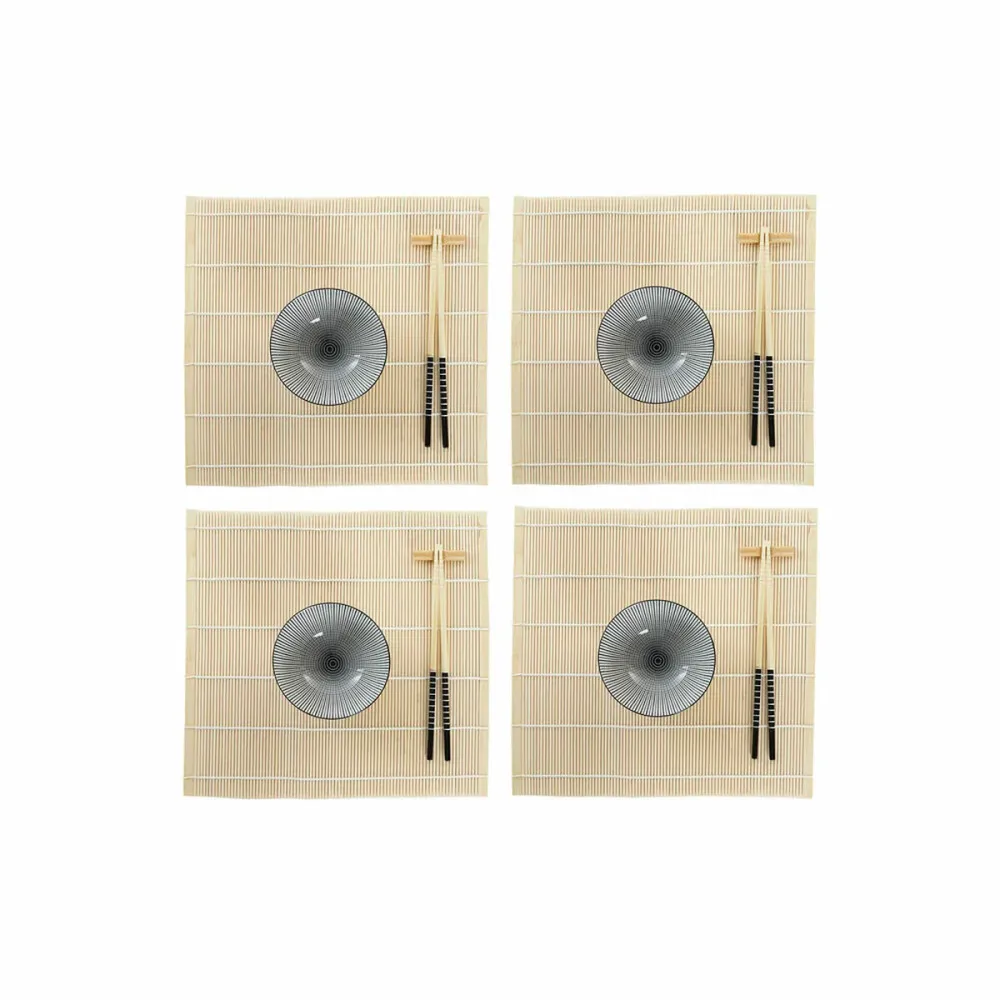 Conjunto de sushi DKD Home Decor 14,5 x 14,5 x 31 cm Preto Grés Oriental (16 Peças)