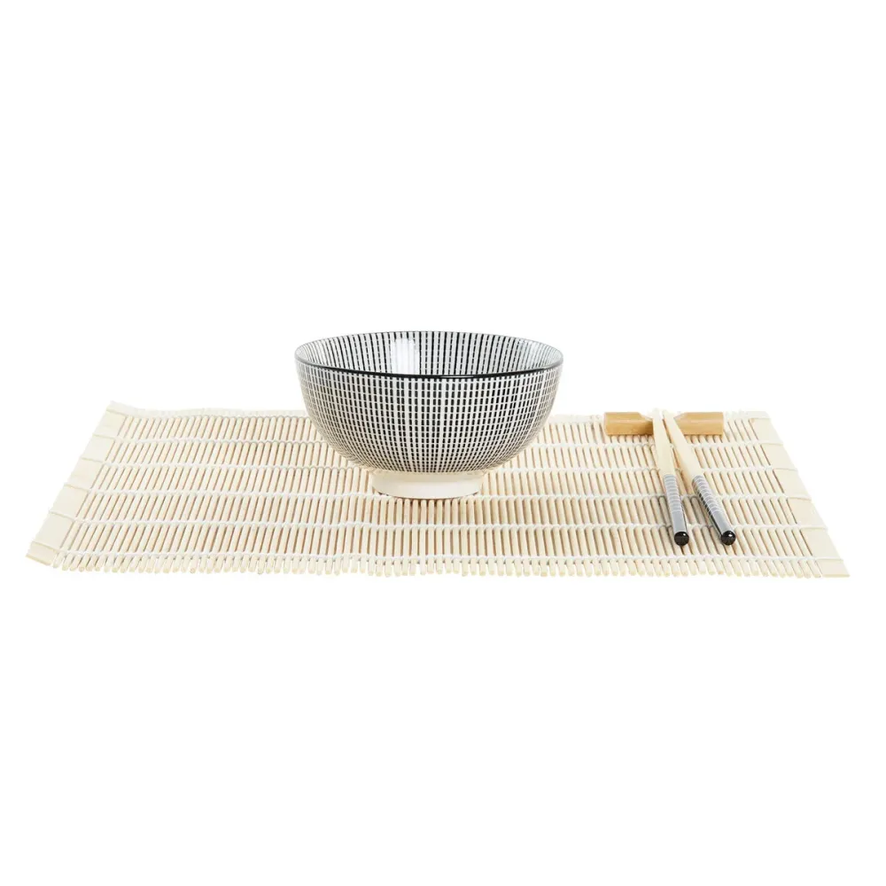 Conjunto de sushi DKD Home Decor 14,5 x 14,5 x 31 cm Preto Grés Oriental (16 Peças)