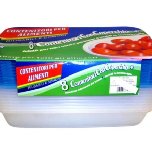 Contenitori rettangolare con coperchio 1,2 l plastica trasparente e blu 25x16 cm, confezione da 8 pezzi - IBCT