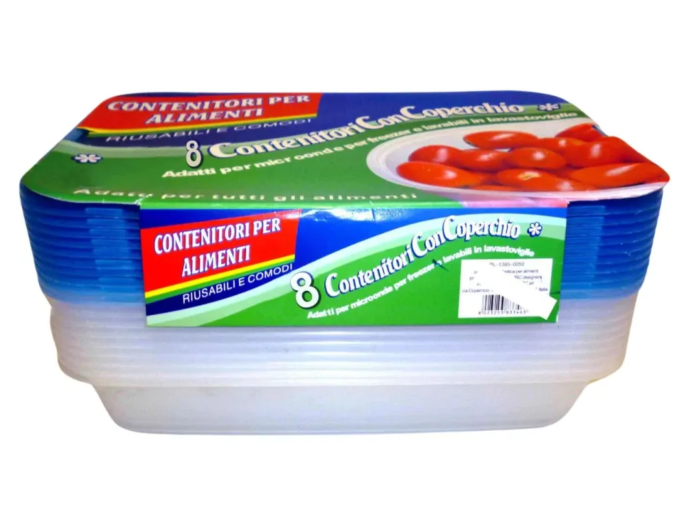 Contenitori rettangolare con coperchio 1,2 l plastica trasparente e blu 25x16 cm, confezione da 8 pezzi - IBCT