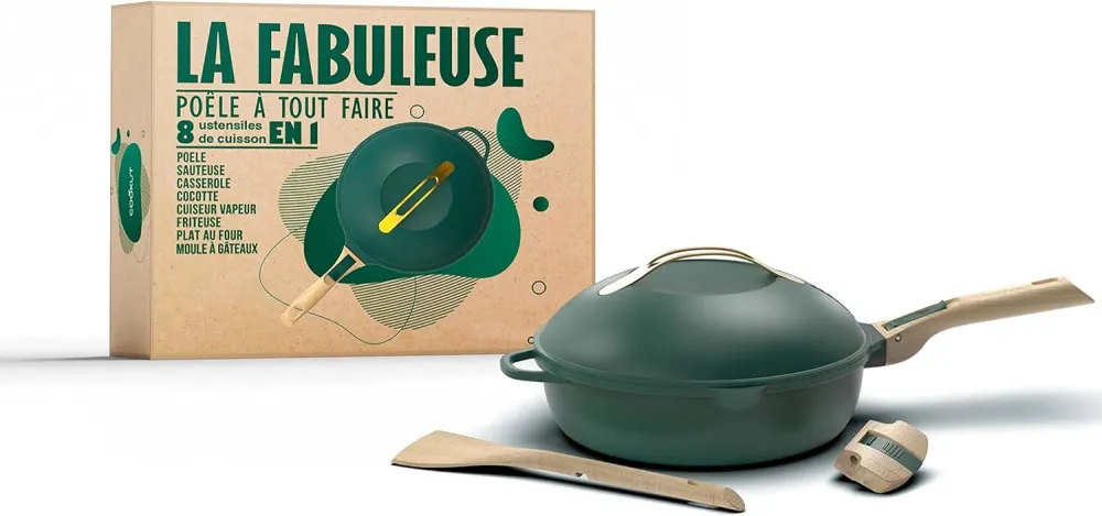 COOKUT - La Favolosa padella 8 1 - Un unico utensile, padella, casseruola, casseruola con 2 maniglie rimovibili, cestello...