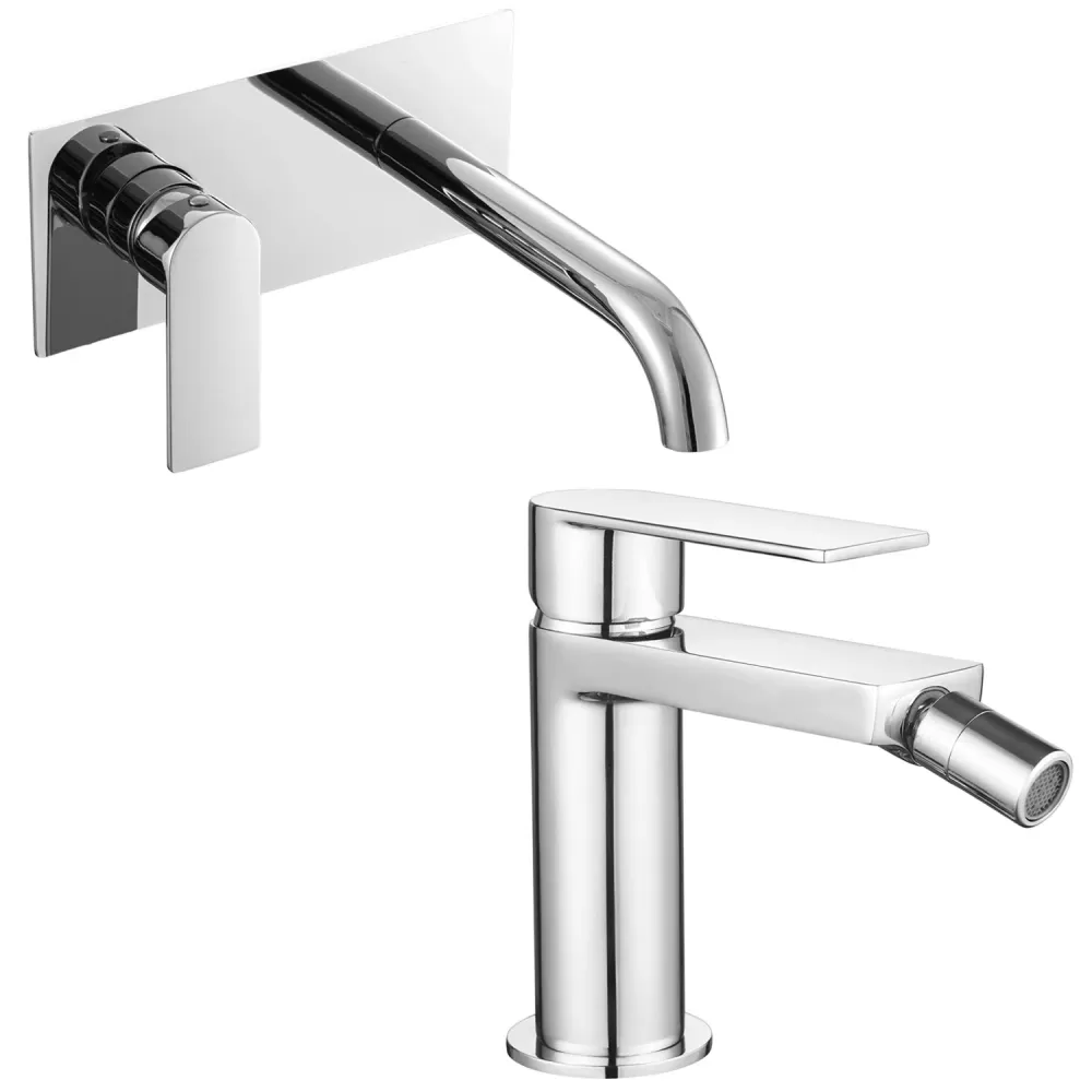 Coppia di miscelatori per lavabo incasso con easy box e bidet serie Ottomix ottone cromato