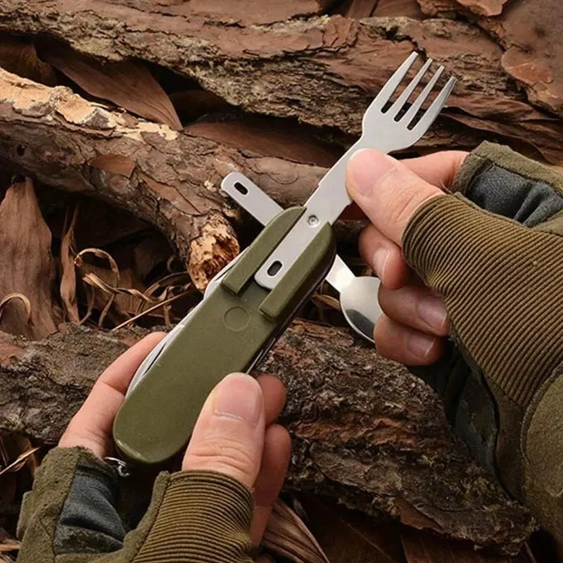 CAMPDINE – Set di posate da campeggio 7 1 acciaio inox, pieghevole e salvaspazio Cozey Maison