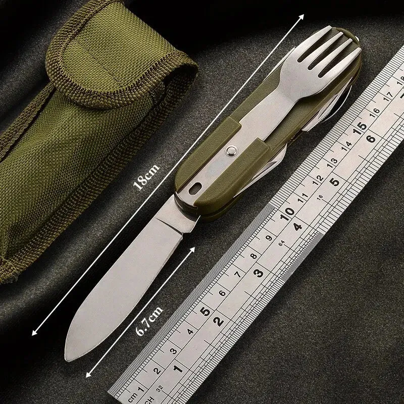 CAMPDINE – Set di posate da campeggio 7 1 acciaio inox, pieghevole e salvaspazio Cozey Maison