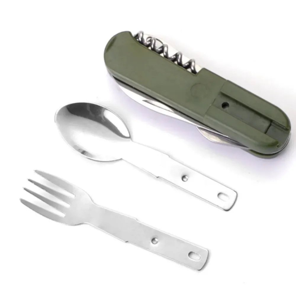 CAMPDINE – Set di posate da campeggio 7 1 acciaio inox, pieghevole e salvaspazio Cozey Maison