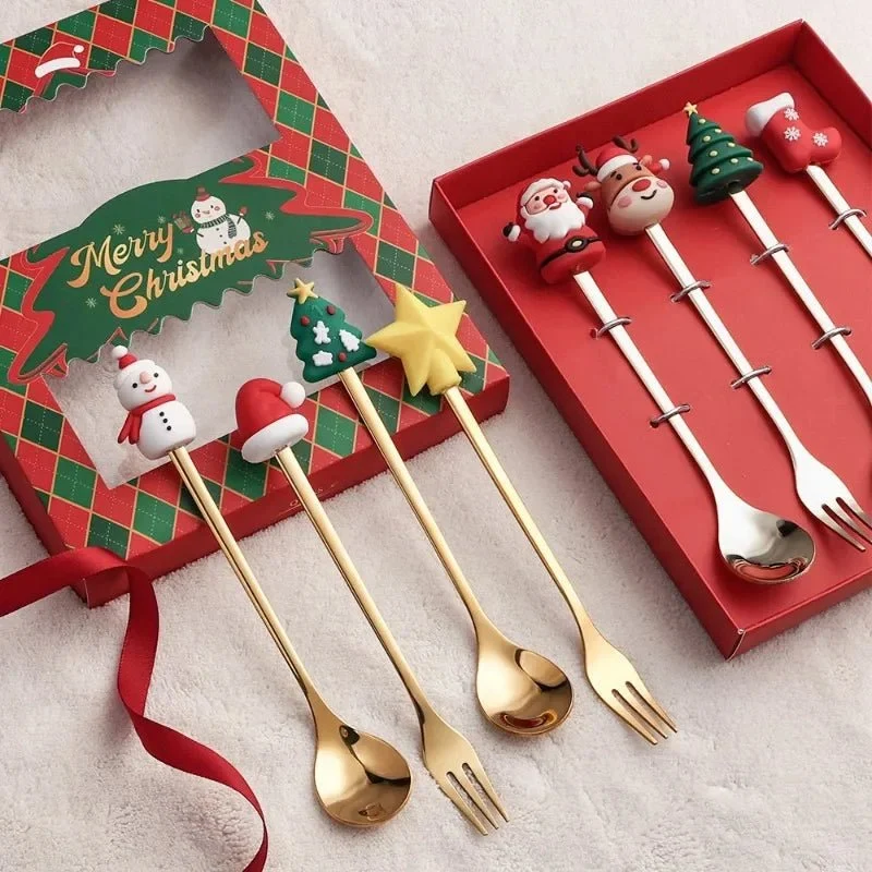 FESTIFORK – Set creativo di cucchiai di Natale e forchette per frutta per caffè e dessert Cozey Maison