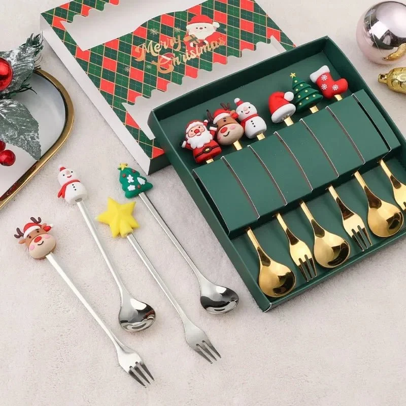 FESTIFORK – Set creativo di cucchiai di Natale e forchette per frutta per caffè e dessert Cozey Maison