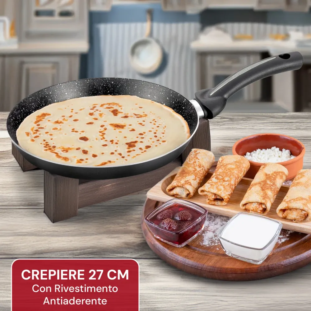 Crepiera 27cm Antiaderente Effetto Pietra per Induzione e Tutti i Fuochi