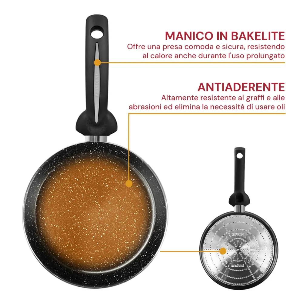 Crepiera 27cm Antiaderente Effetto Pietra per Induzione e Tutti i Fuochi