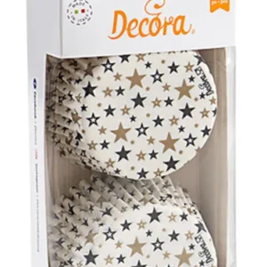DECORA pirottini carta stelle nero oro 36 pezzi antiaderente 220°C ø 5x3,2 cm