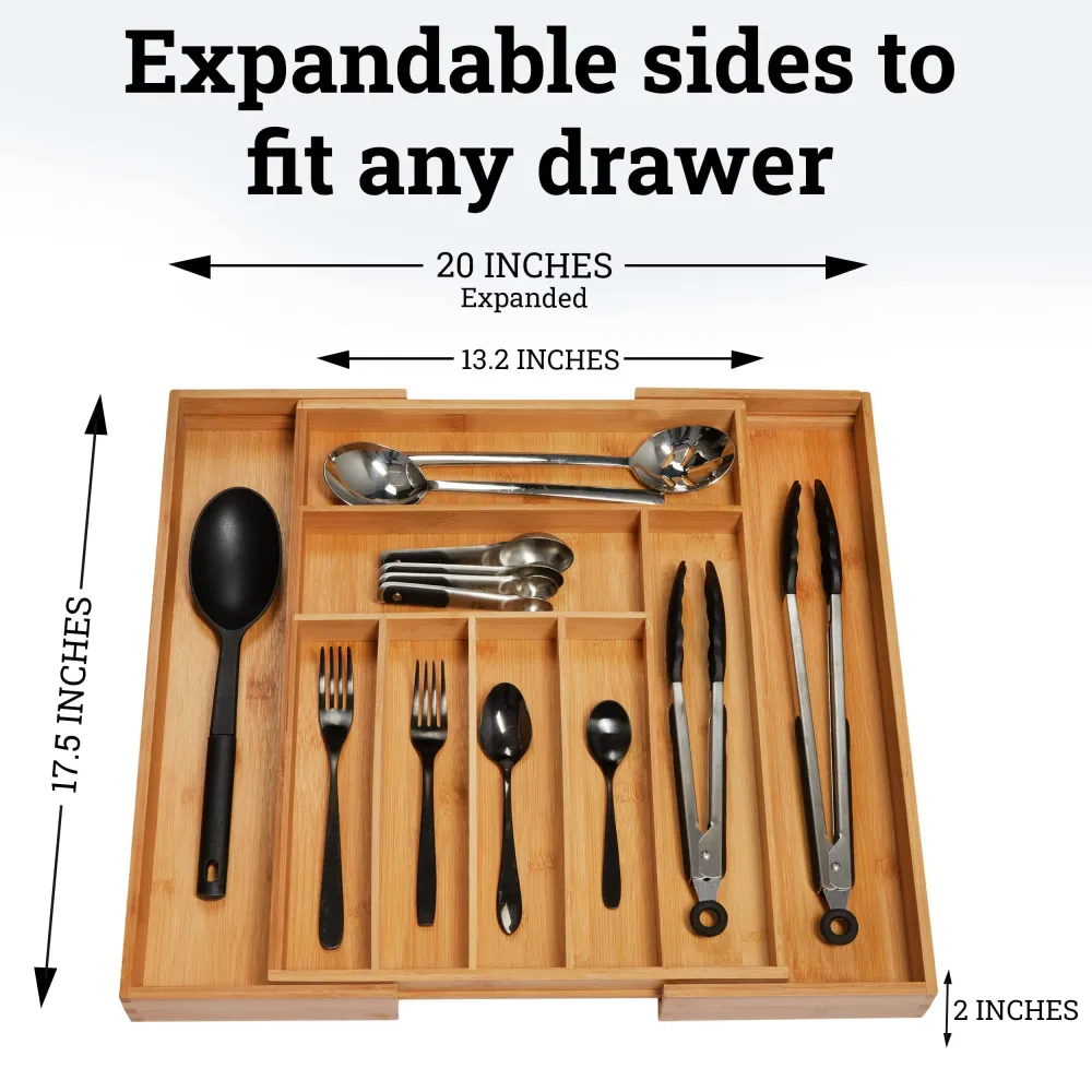 Dynamic Gear Bambù portaposate da cassetto, espandibile 7 scomparti porta posate cucina cassetto, sistema organizer posate...