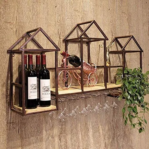 DZX Portabottiglie Legno massello Creativo Europeo Ferro battuto Parete Adatto per la casa, Soggiorno, Cucina (Colore: B),...
