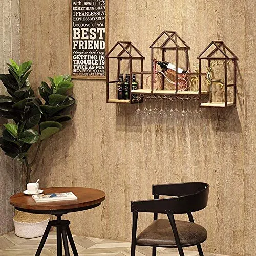 DZX Portabottiglie Legno massello Creativo Europeo Ferro battuto Parete Adatto per la casa, Soggiorno, Cucina (Colore: B),...