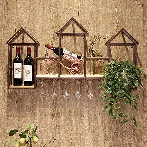 DZX Portabottiglie Legno massello Creativo Europeo Ferro battuto Parete Adatto per la casa, Soggiorno, Cucina (Colore: B),...