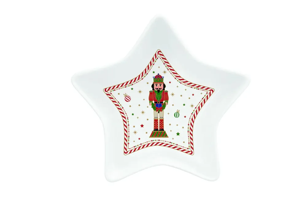 Easy Life Ciotola di natale porcellana forma di stella con soldato schiaccianoci della linea "Nutcracker Twist" D15xh5 cm.