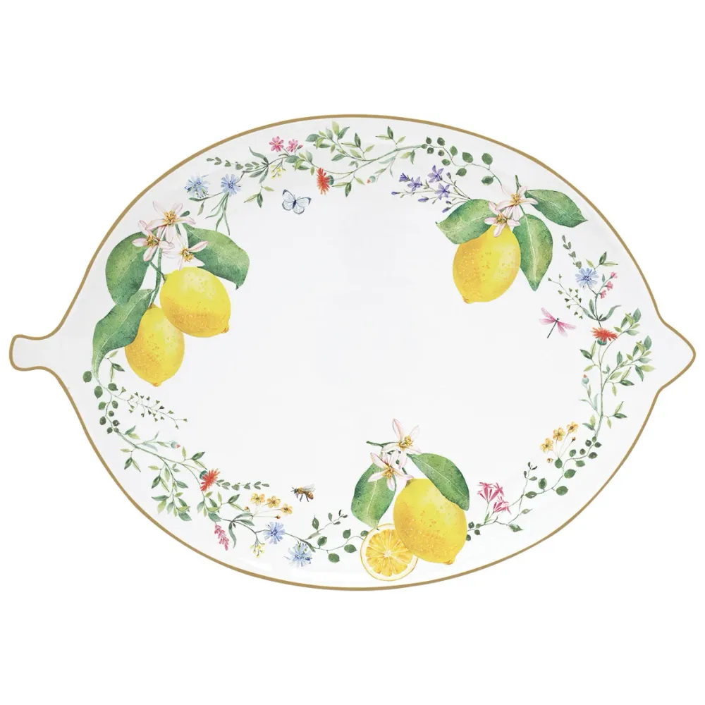 EASY LIFE Fleurs et Citrons Vassoio Limone 30x21,5cm Porcellana