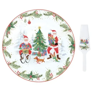 Easy Life Piatto torta con paletta porcellana gift box diametro 32 cm JOYFUL SANTA