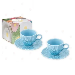 Easy Life Set due tazzine da caffè con piattino forma di fiore 80 ml Dasy