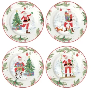 Easy life Set 4 piatti dessert porcellana gift box diametro 19 cm JOYFUL SANTA