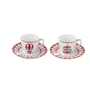 EASY LIFE Set 2 tazzine da caffè con piattino porcellana "CHRISTMAS WONDERLAND" 80 ml
