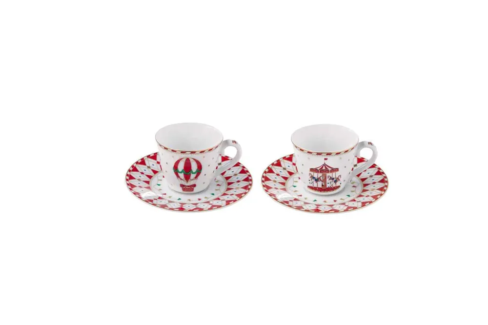EASY LIFE Set 2 tazzine da caffè con piattino porcellana "CHRISTMAS WONDERLAND" 80 ml