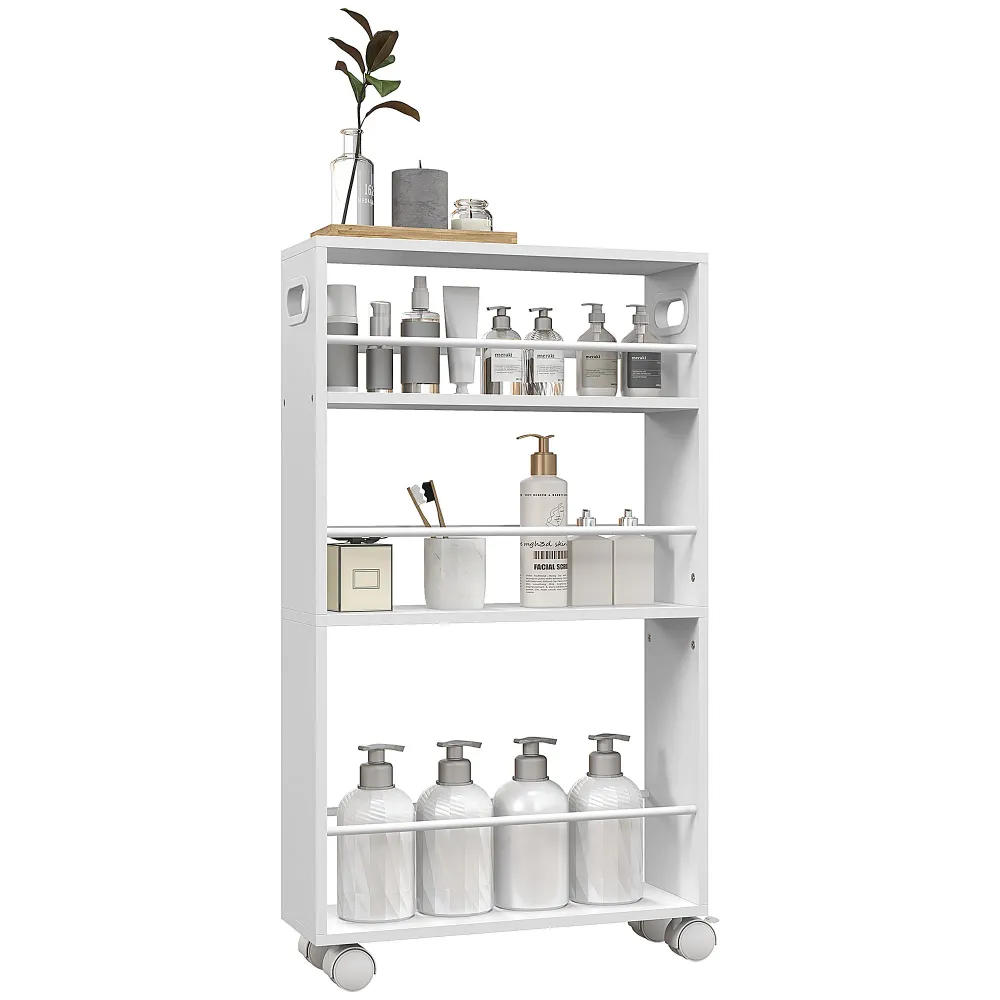 EasyComfort Carrello da Cucina e Bagno Salvaspazio 3 Livelli con Barre Laterali e Ruote con Freni, Bianco