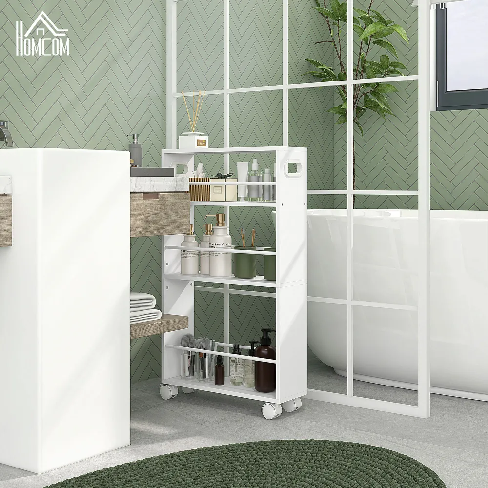 EasyComfort Carrello da Cucina e Bagno Salvaspazio 3 Livelli con Barre Laterali e Ruote con Freni, Bianco