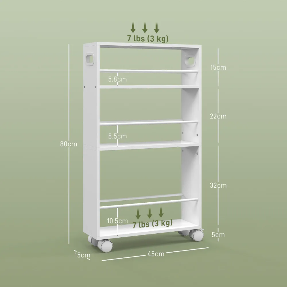 EasyComfort Carrello da Cucina e Bagno Salvaspazio 3 Livelli con Barre Laterali e Ruote con Freni, Bianco