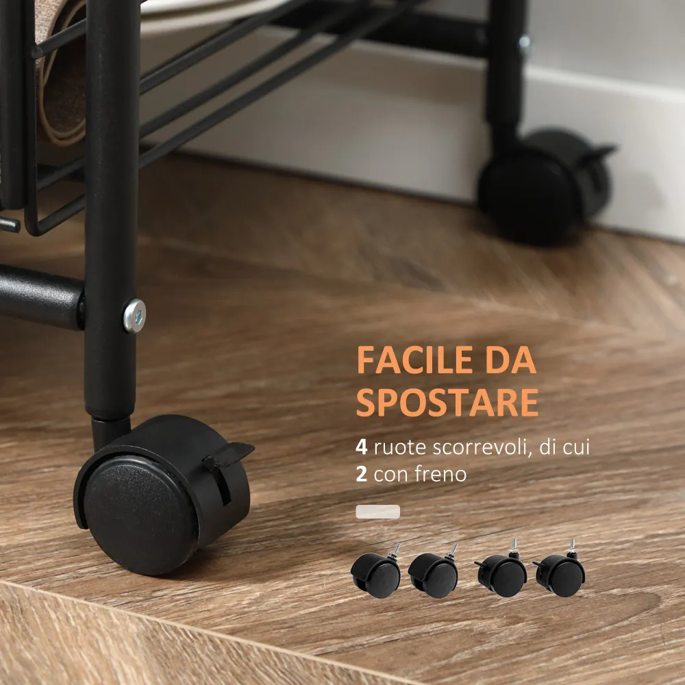 Easycomfort Carrello da Cucina con 2 Cesti estraibili Metallo, 2 ripiani Legno Truciolato e Ganci laterali, 40x38x111cm