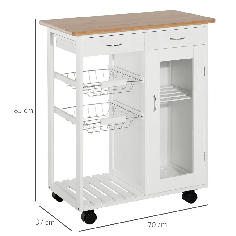 Easycomfort Carrello da Cucina con Ruote, Cassetti e 2 Cesti, Mobile da Cucina Salvaspazio Legno di Pino, Bianco, 70 x 37...