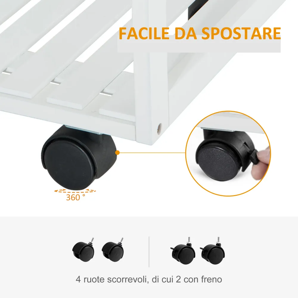 Easycomfort Carrello da Cucina con Ruote, Cassetti e 2 Cesti, Mobile da Cucina Salvaspazio Legno di Pino, Bianco, 70 x 37...