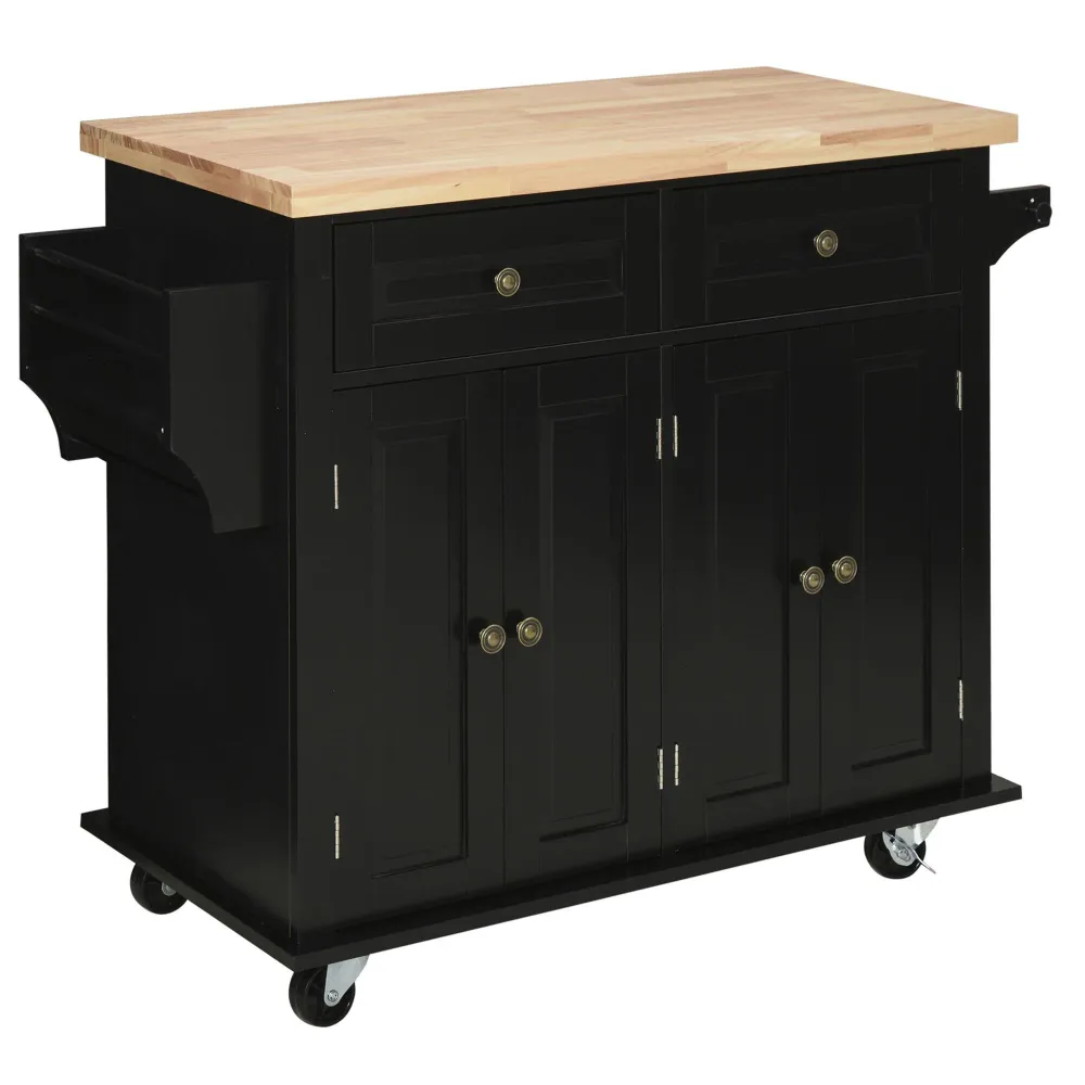 Easycomfort Carrello da Cucina Portavivande con Cassetti, Armadietti e Portaspezie, Legno e MDF, 111x44.5x82.5 cm, Nero