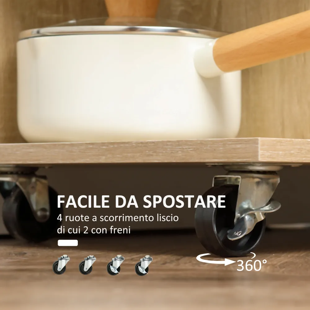 Easycomfort Carrello da Cucina Portavivande con Cassetto, Ripiani e Armadietto Legno, Acciaio e Vetro, 65x39x80cm
