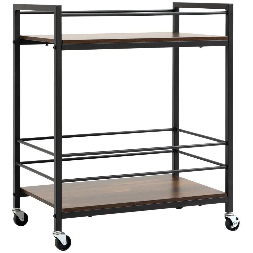 EASYCOMFORT Carrello da Cucina Portavivande con Ruote Girevoli Acciaio e Legno, 62x40x75cm