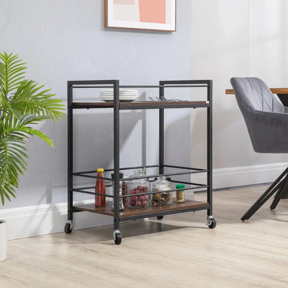 EASYCOMFORT Carrello da Cucina Portavivande con Ruote Girevoli Acciaio e Legno, 62x40x75cm