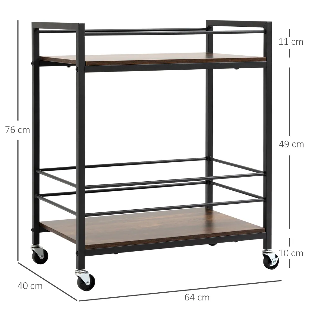 EASYCOMFORT Carrello da Cucina Portavivande con Ruote Girevoli Acciaio e Legno, 62x40x75cm