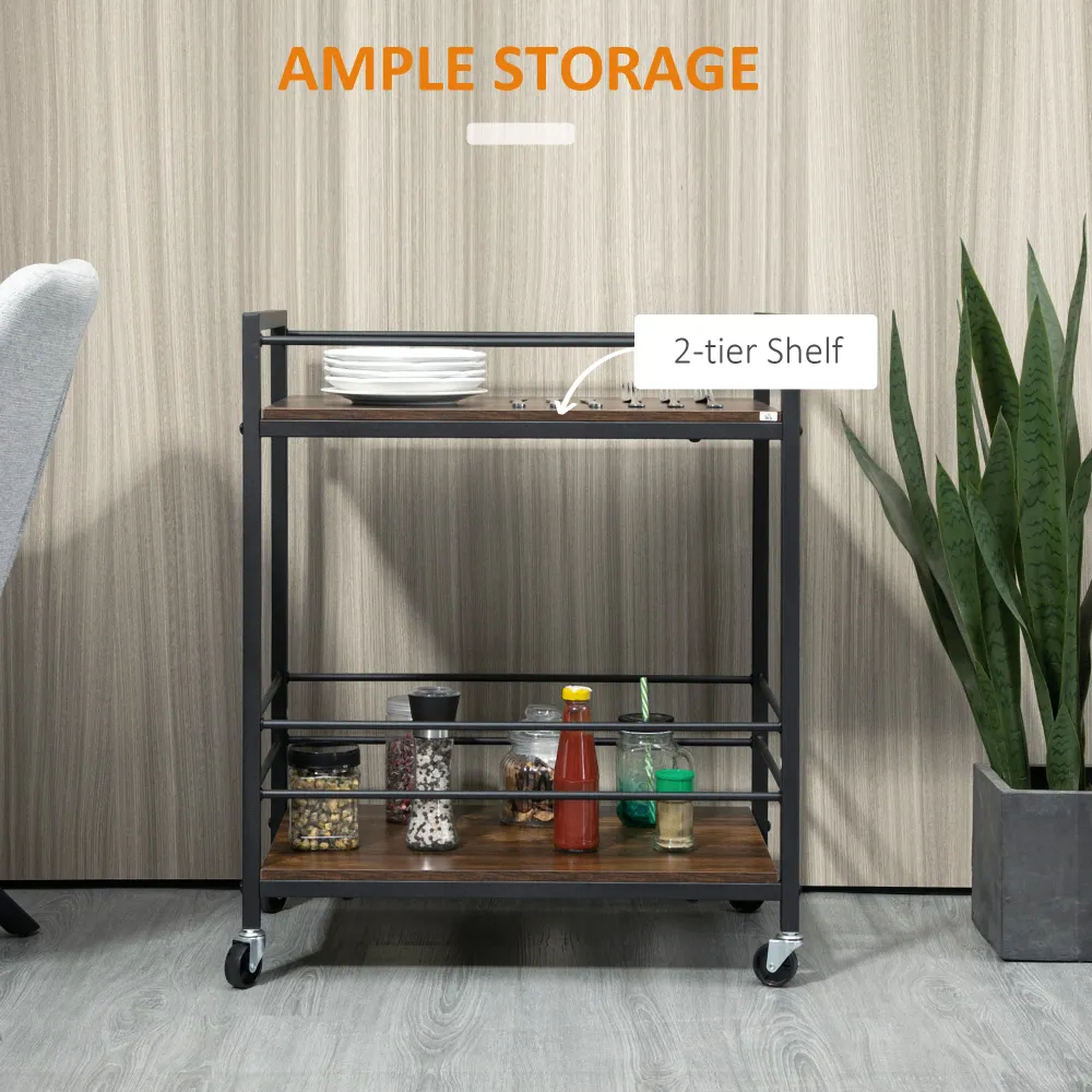 EASYCOMFORT Carrello da Cucina Portavivande con Ruote Girevoli Acciaio e Legno, 62x40x75cm