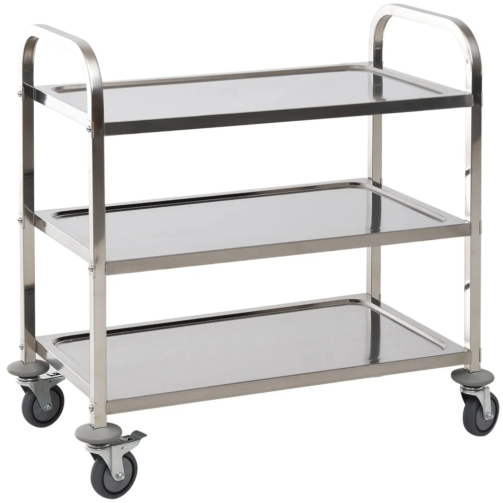 Easycomfort Carrello da Cucina 3 Ripiani Aperti 4 Ruote Omnidirezionali con 2 Freni Cuscinetti Anti-Collisione Acciaio Ino...