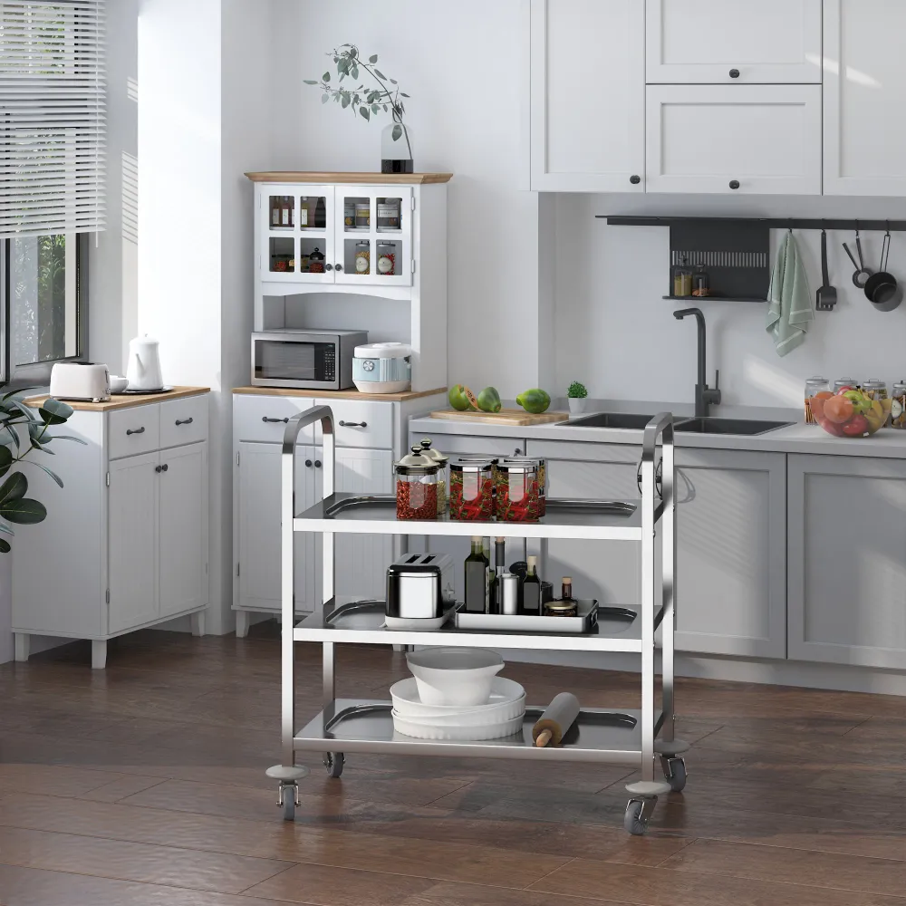 Easycomfort Carrello da Cucina 3 Ripiani Aperti 4 Ruote Omnidirezionali con 2 Freni Cuscinetti Anti-Collisione Acciaio Ino...