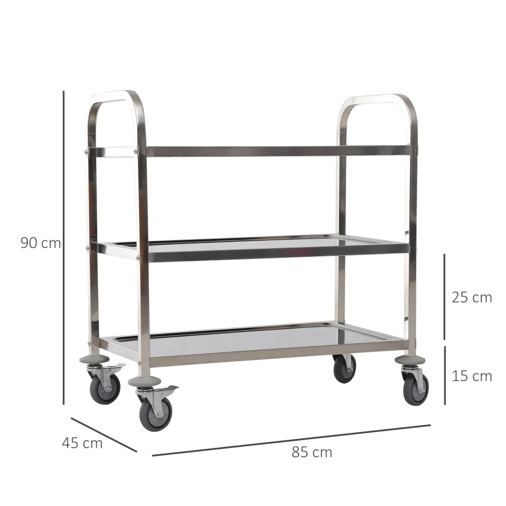 Easycomfort Carrello da Cucina 3 Ripiani Aperti 4 Ruote Omnidirezionali con 2 Freni Cuscinetti Anti-Collisione Acciaio Ino...