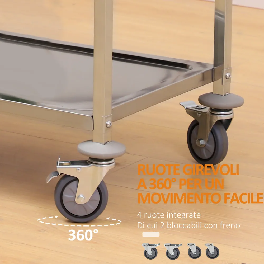 Easycomfort Carrello da Cucina 3 Ripiani Aperti 4 Ruote Omnidirezionali con 2 Freni Cuscinetti Anti-Collisione Acciaio Ino...