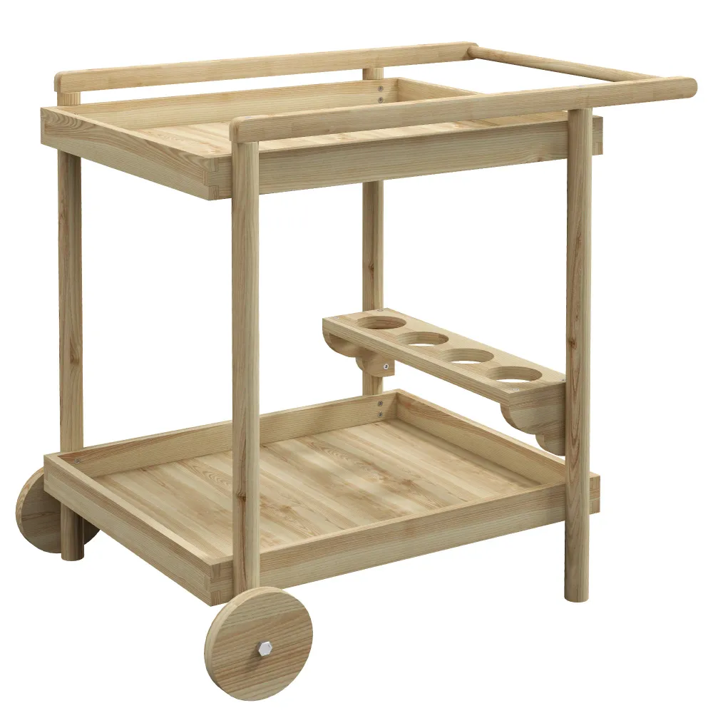 EasyComfort Carrello da Giardino 2 Ripiani e 4 Spazi Portabottiglie, Legno di Abete, 78x58.5x75 cm