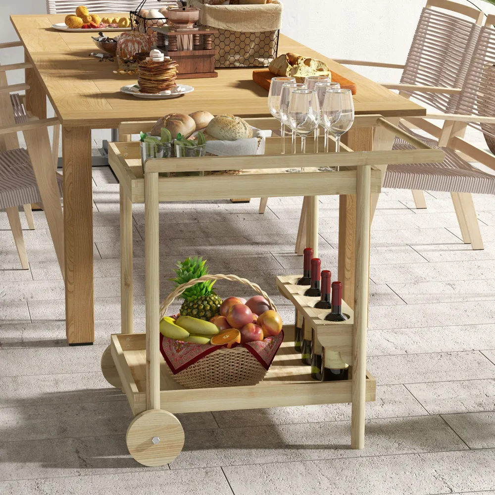 EasyComfort Carrello da Giardino 2 Ripiani e 4 Spazi Portabottiglie, Legno di Abete, 78x58.5x75 cm