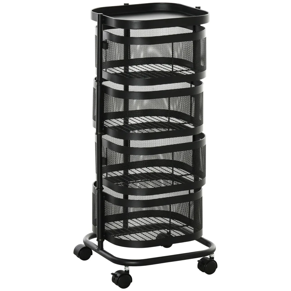 Easycomfort Carrello Portavivande con 4 Cestelli, Piano d'Appoggio e Ruote, Acciaio e PP, 33x33x77 cm