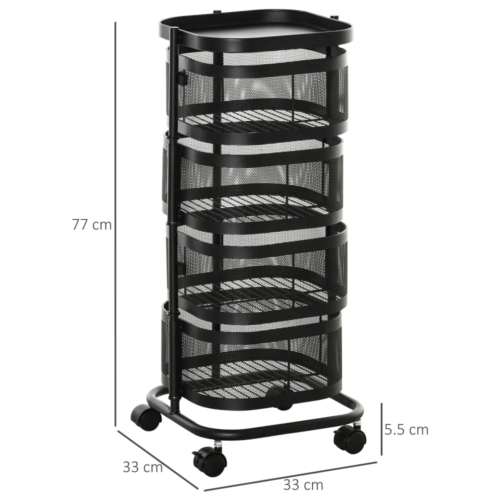 Easycomfort Carrello Portavivande con 4 Cestelli, Piano d'Appoggio e Ruote, Acciaio e PP, 33x33x77 cm