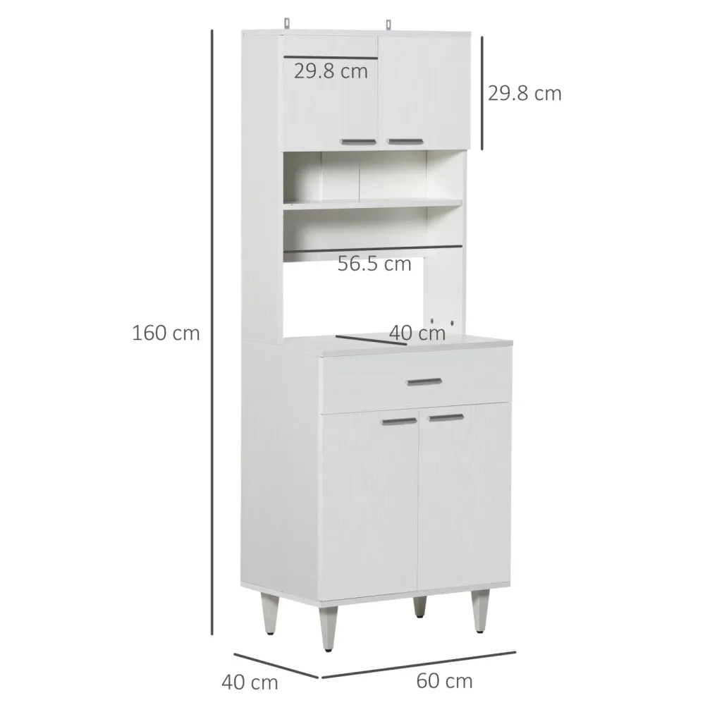 Easycomfort Credenza Alta da Cucina, Madia Classica Bianca Legno con 2 Armadietti e 1 Mensola, Bianco, 60x40x160cm