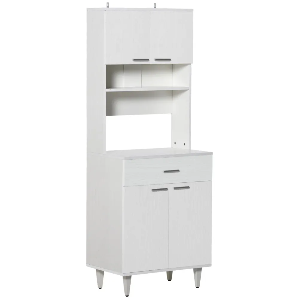 Easycomfort Credenza Alta da Cucina, Madia Classica Bianca Legno con 2 Armadietti e 1 Mensola, Bianco, 60x40x160cm